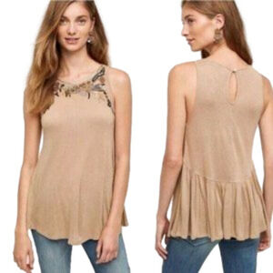 Anthropologie Akemi + Kin Sleeveless Keyhole Sequins & Embroidered Blouse Size S